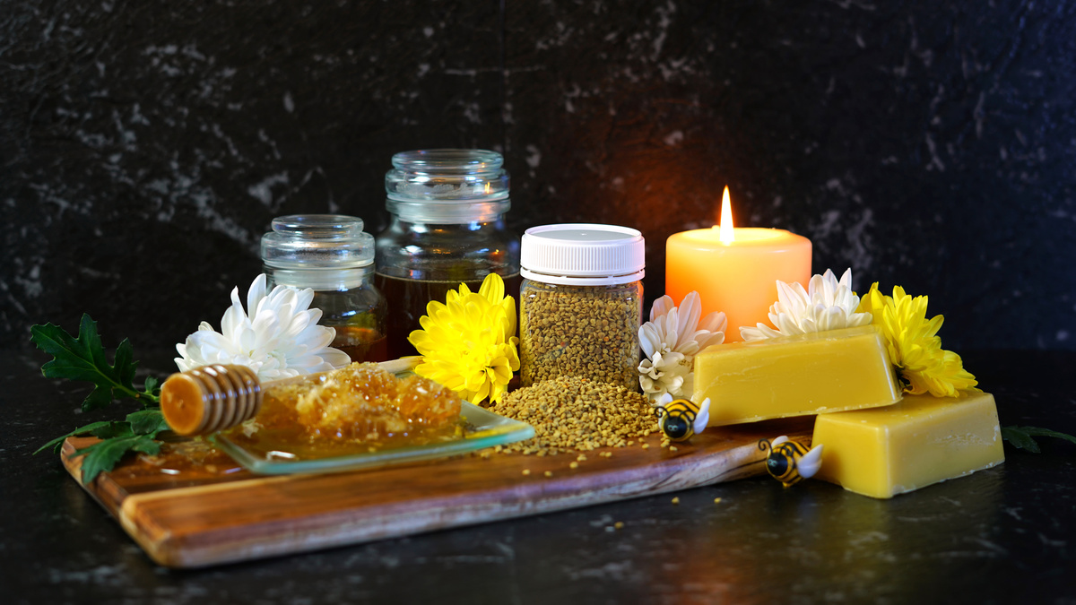 Honey and related products including honeycomb, beeswax and pollen.
